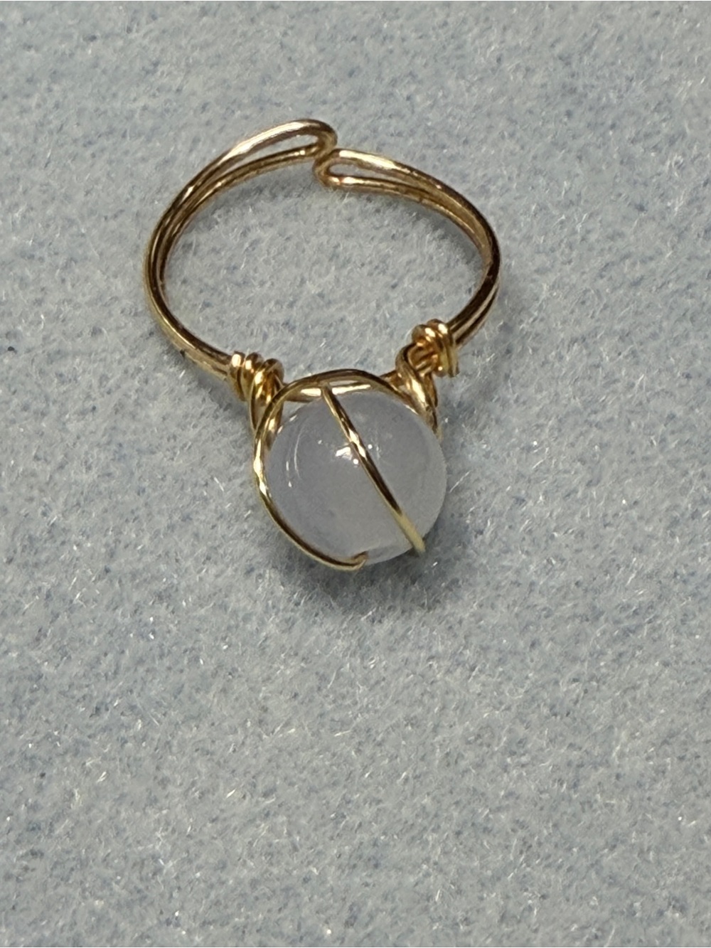 Gold Wire Wrapped Soft Blue Stone Adjustable Ring
